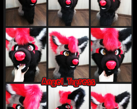 Red and Black Dog Head fursuit