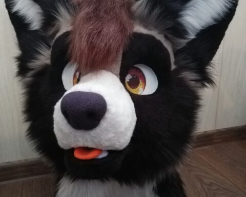 Gray raccoon partial fursuit head