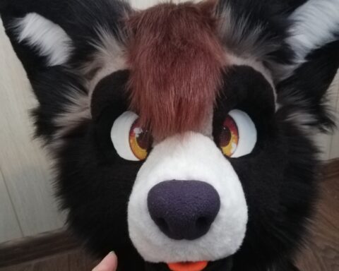 Gray raccoon partial fursuit head