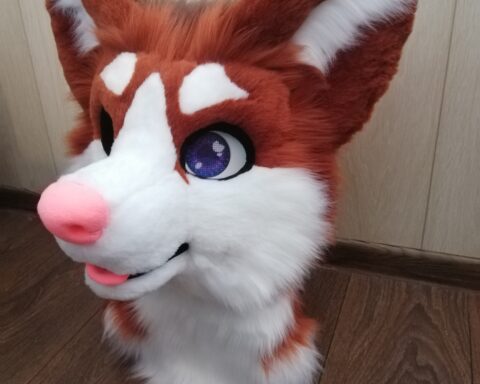 Chocolate husky partial fursuit head
