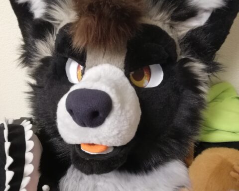 Gray raccoon partial fursuit head