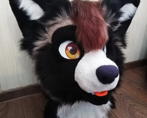 Gray raccoon partial fursuit head