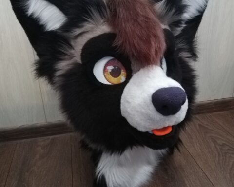 Gray raccoon partial fursuit head