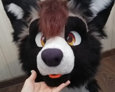 Gray raccoon partial fursuit head