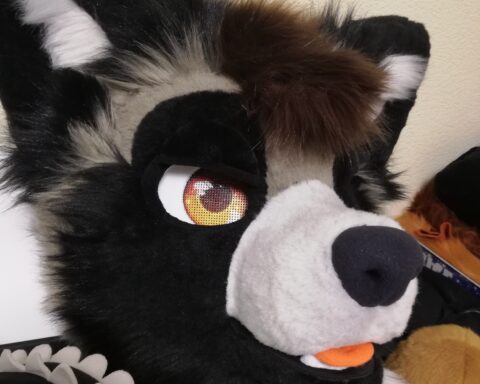 Gray raccoon partial fursuit head